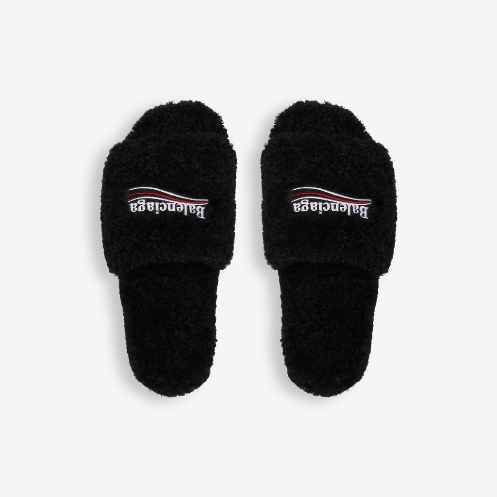 black B A L E N C I A G A fur slides
