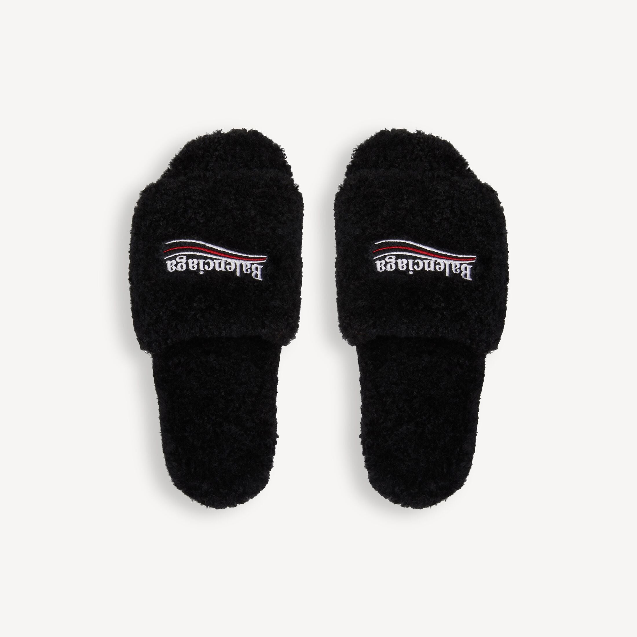 black B A L E N C I A G A fur slides
