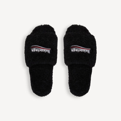 black B A L E N C I A G A fur slides