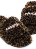 black B A L E N C I A G A fur slides