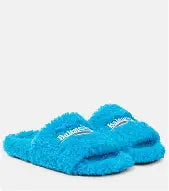 black B A L E N C I A G A fur slides