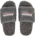 black B A L E N C I A G A fur slides
