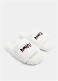 black B A L E N C I A G A fur slides