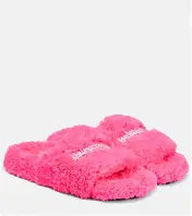 black B A L E N C I A G A fur slides
