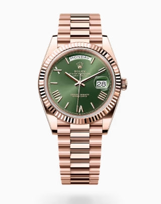 Everose gold-olive green Rolex Day date 40 Watch