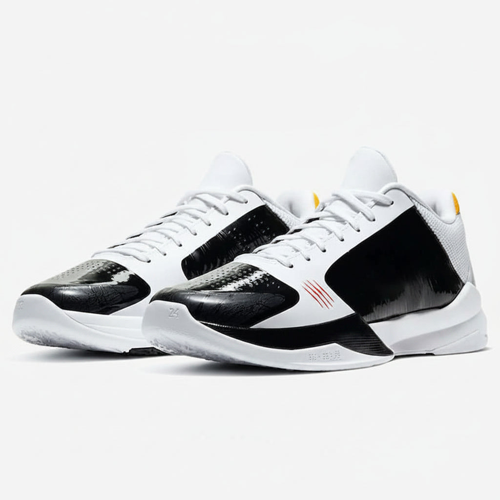White and black sneakers with 'Alternate Bruce Lee' text on a white background